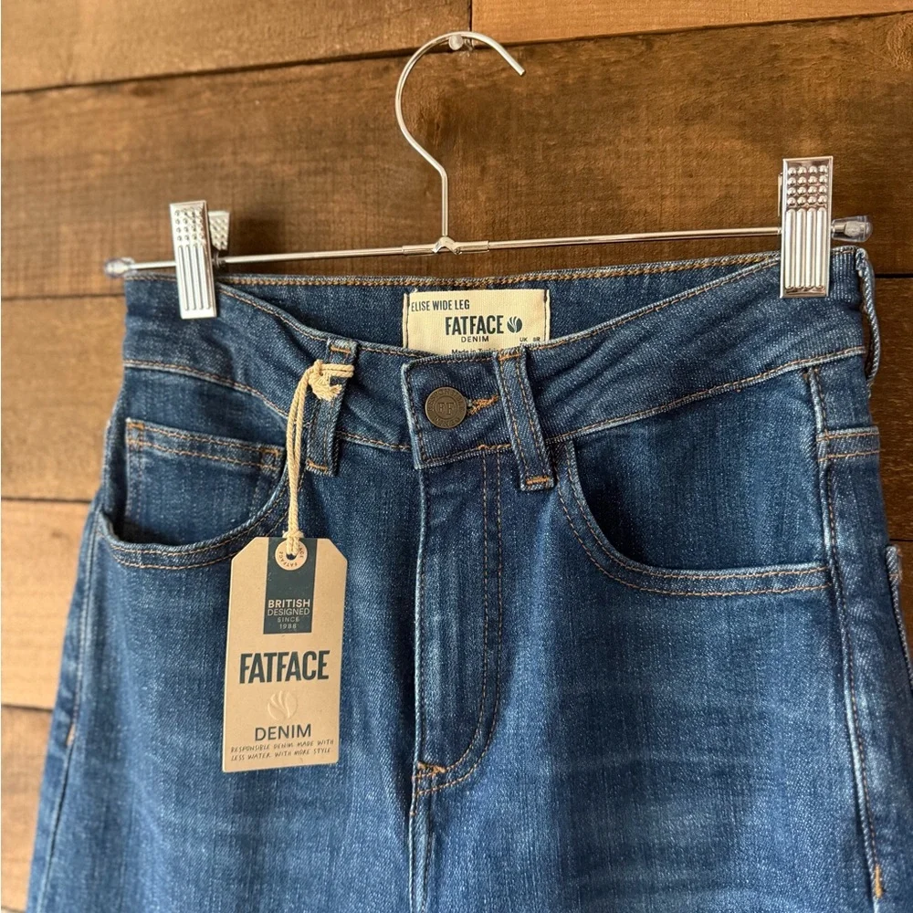 FatFace Wide Leg Jeans High Rise Stretch Denim Elise Blue NWT - Picture 4 of 10